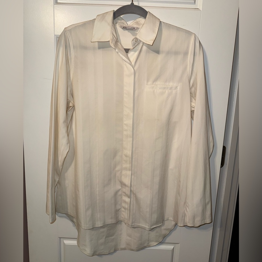 Athleta Cream Long-Sleeve‎ Button Front Shirt
